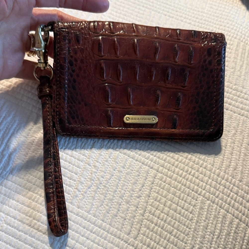 Brahmin Rich Brown Croc-Embossed Wristlet